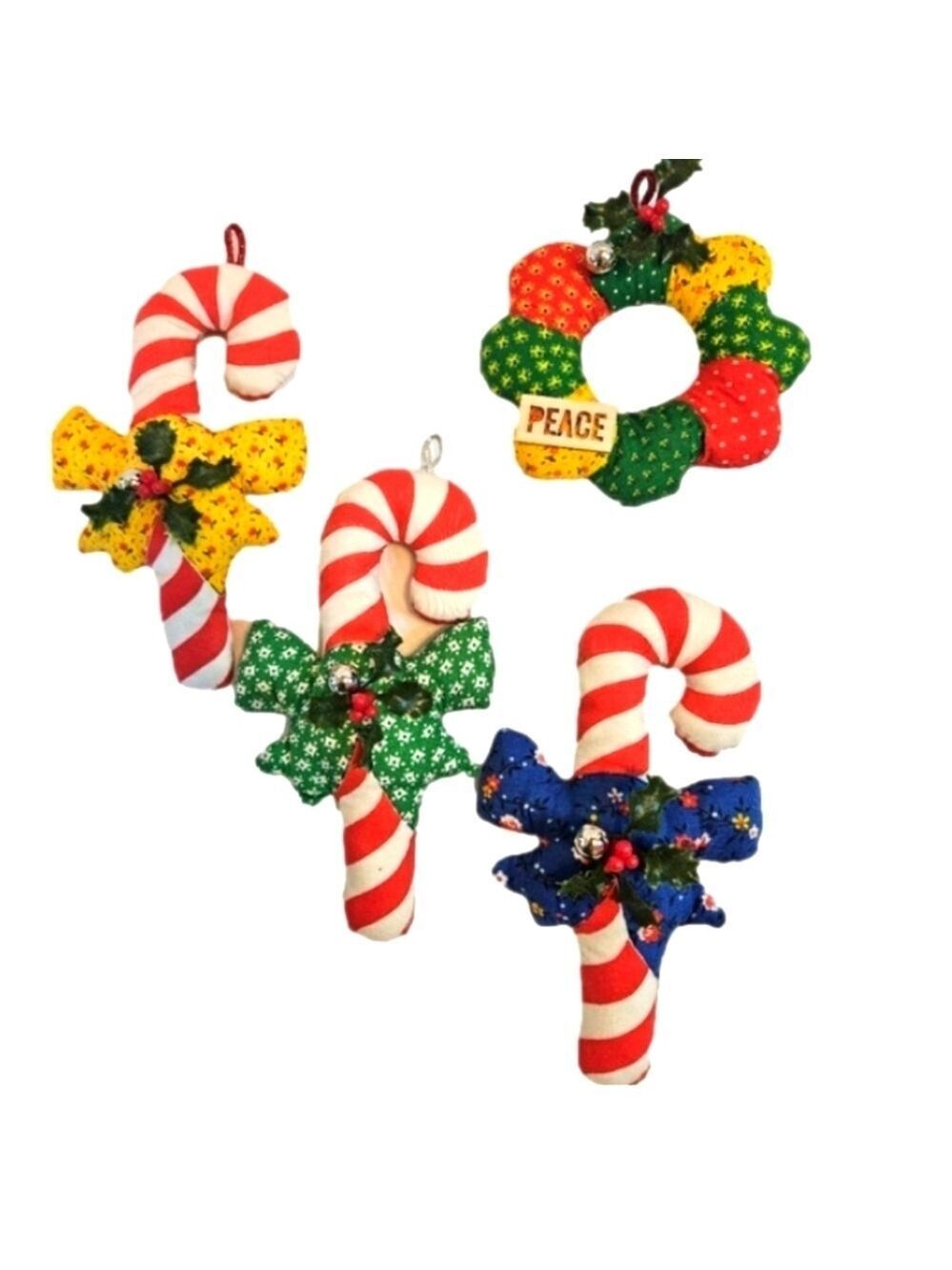 Vintage Holiday Ornamets Christmas hanmade hanging fabric Ornamets Upcycled